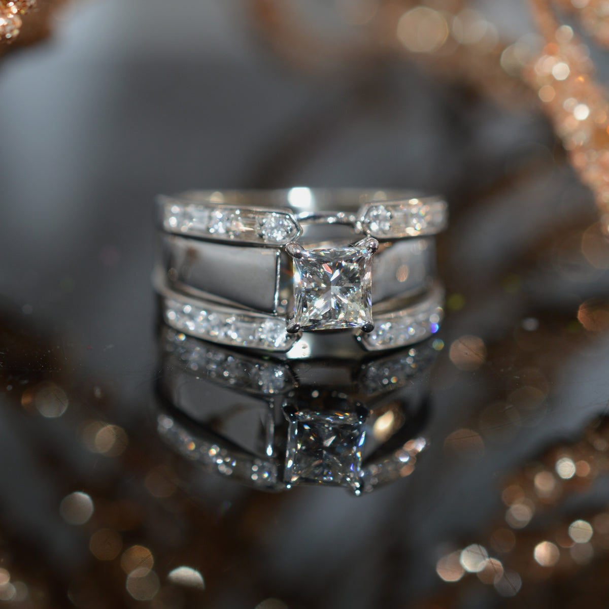 14K White Gold Diamond 2 Piece Engagement Ring Set