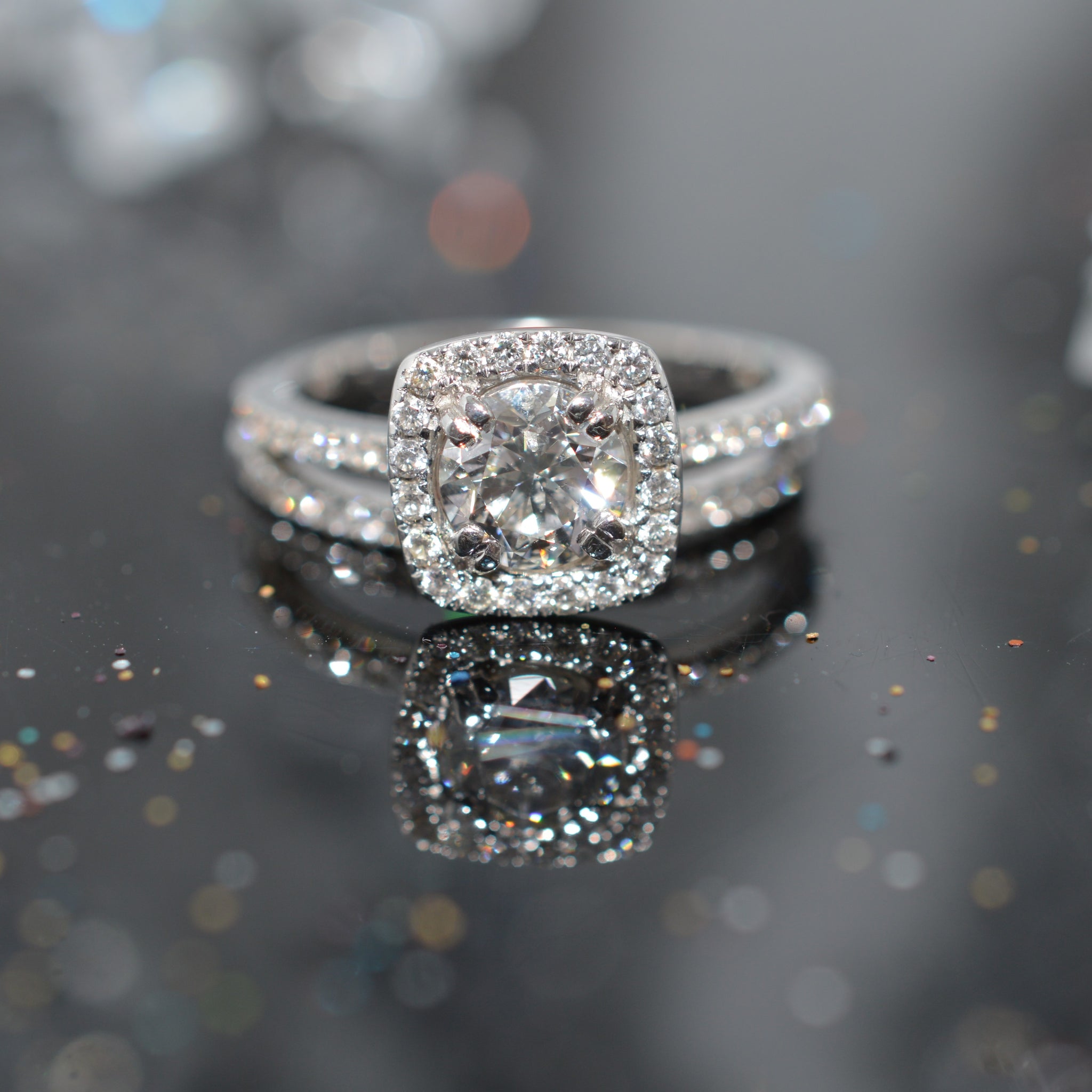 14K White Gold Piece Diamond Engagement Ring Set With Round