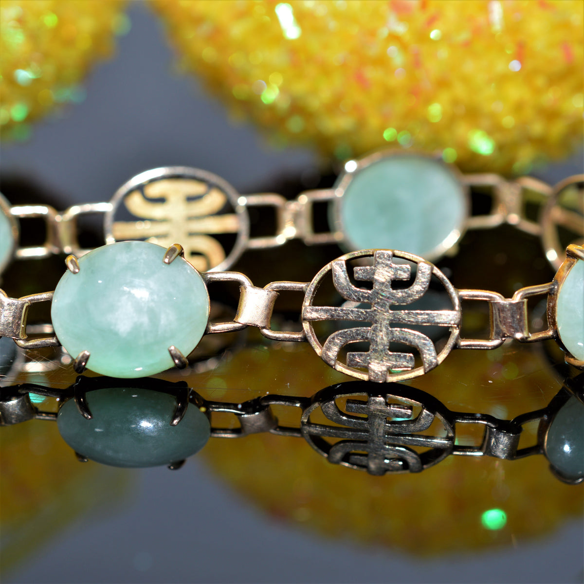 14K Yellow Gold Oval Jade Bracelet