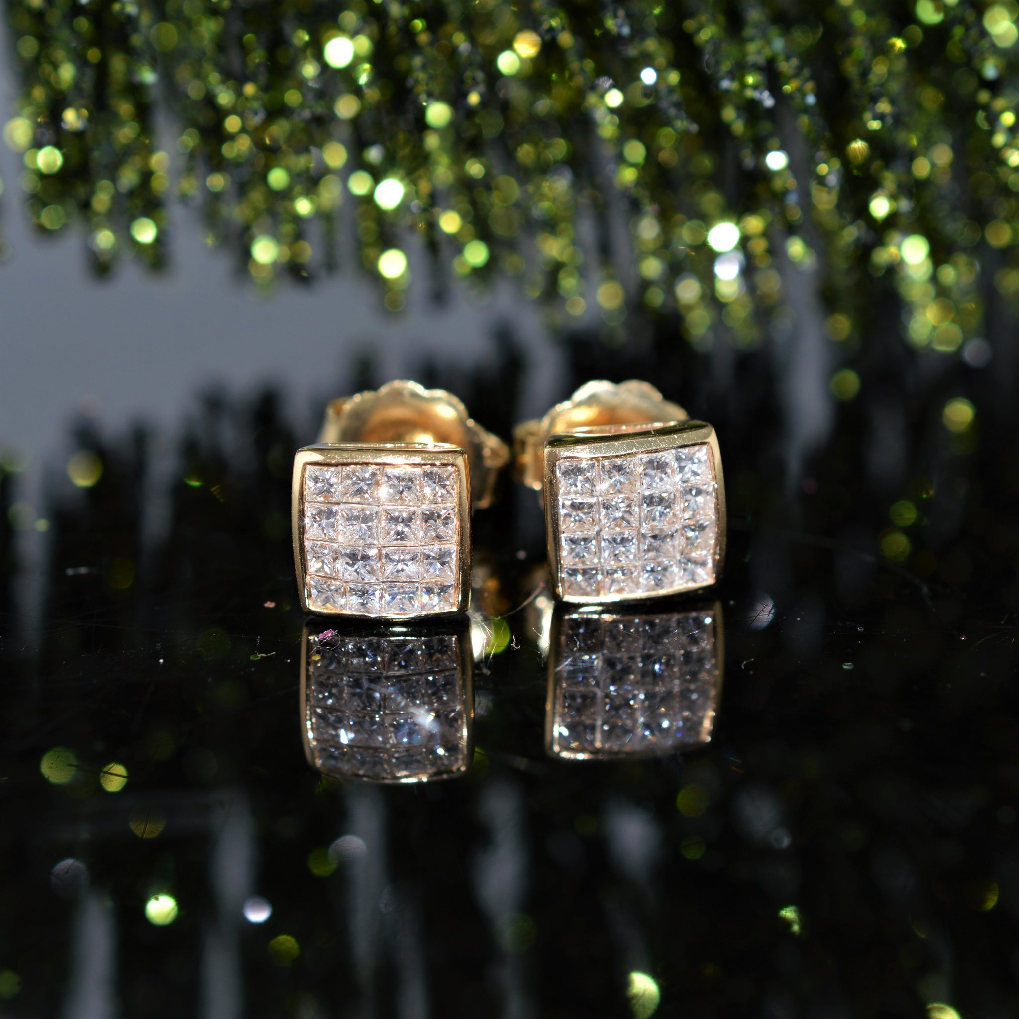 18K Yellow Gold Carat Total Weight Invisibly Set Diamond