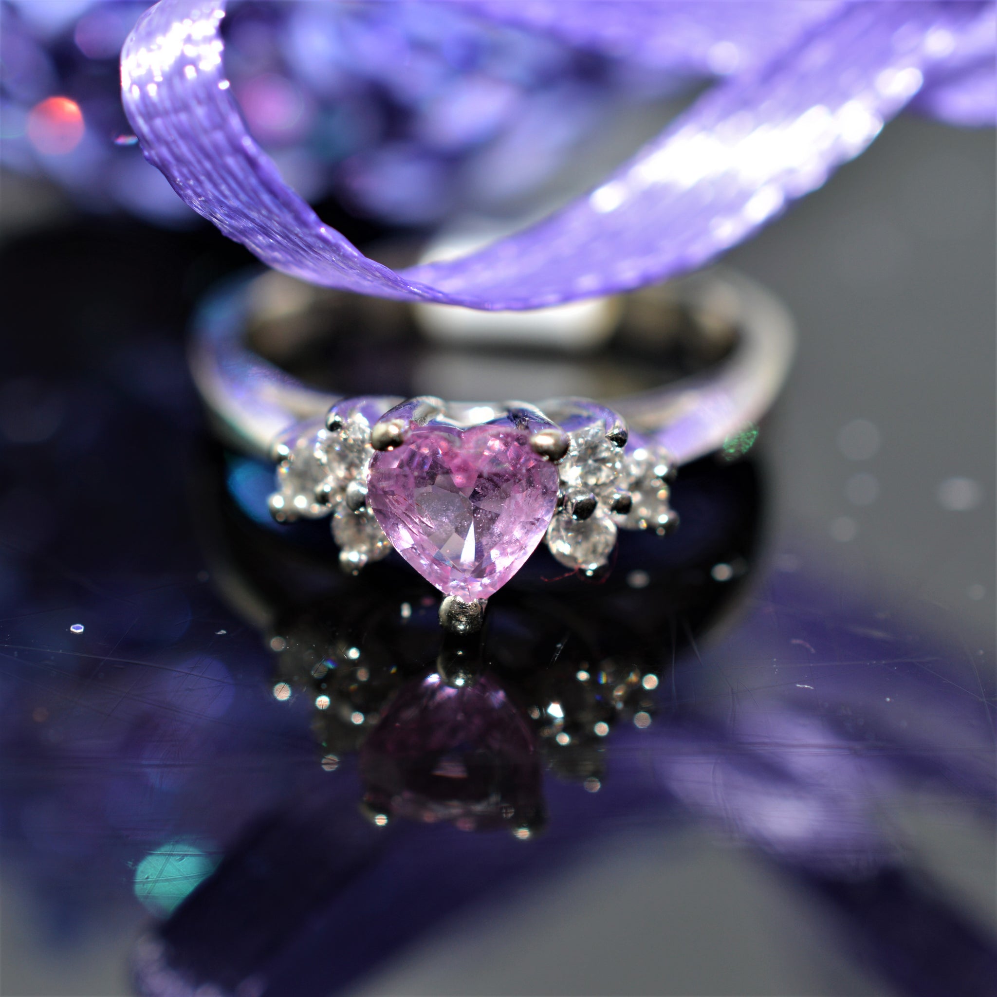 Heart-shaped Pink Sapphire Ring in White Gold