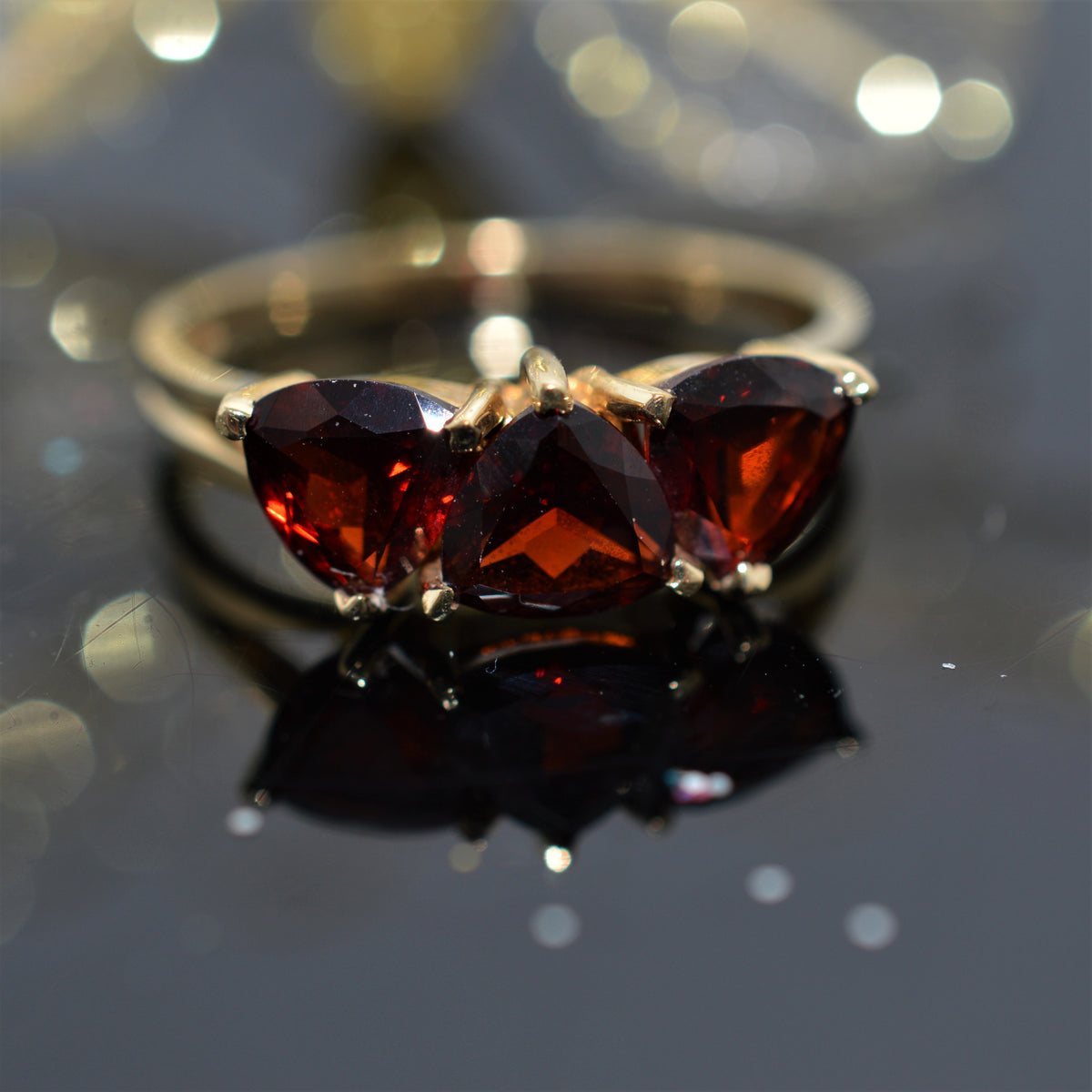 10K Yellow Gold Trillion Garnet Ring