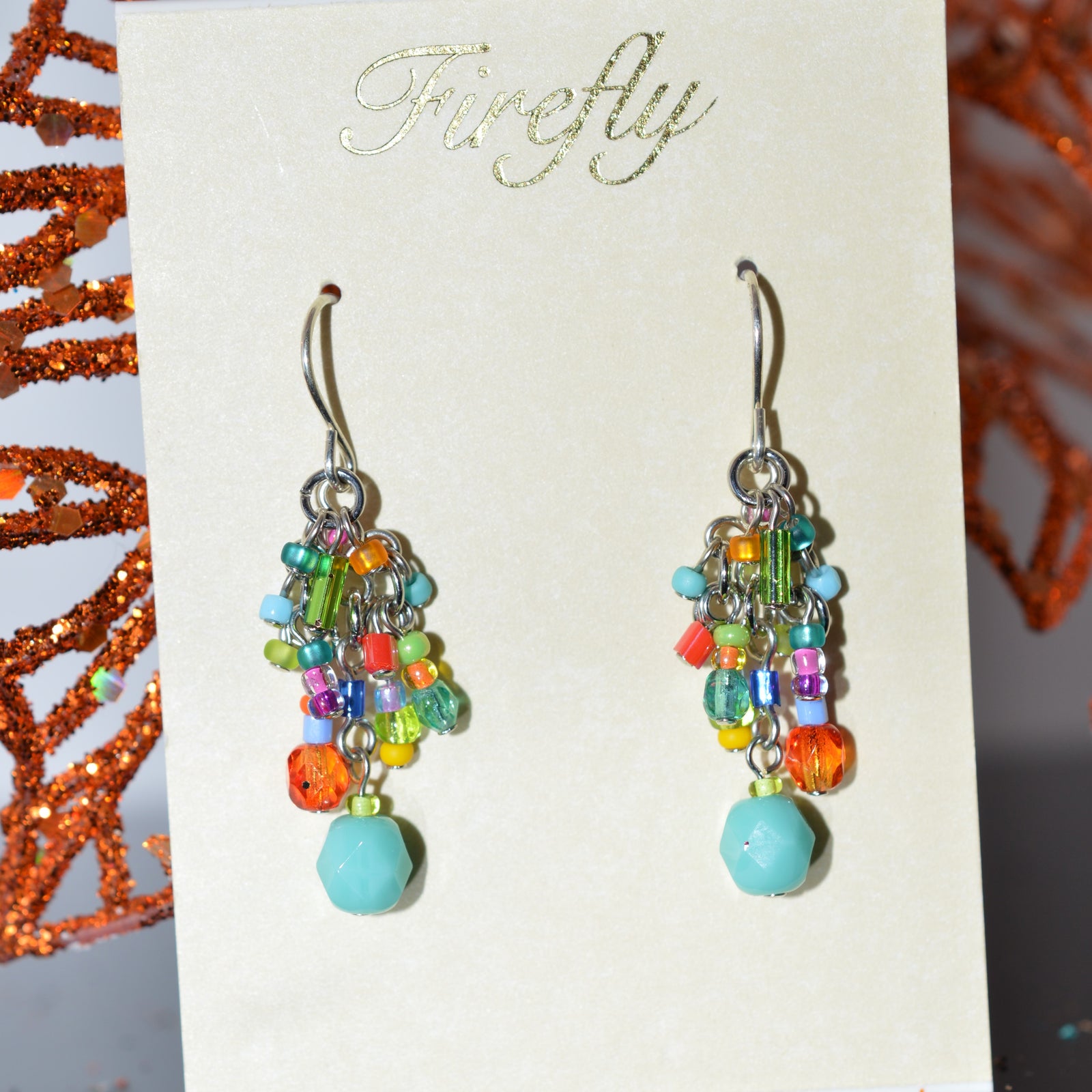 Antique Silver Plated Confetti Crystal Earrings by Firefly