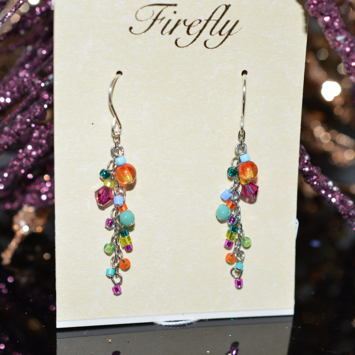 Antique Silver Plated Cascade Earrings by Firefly With Multi-Colored Crystals