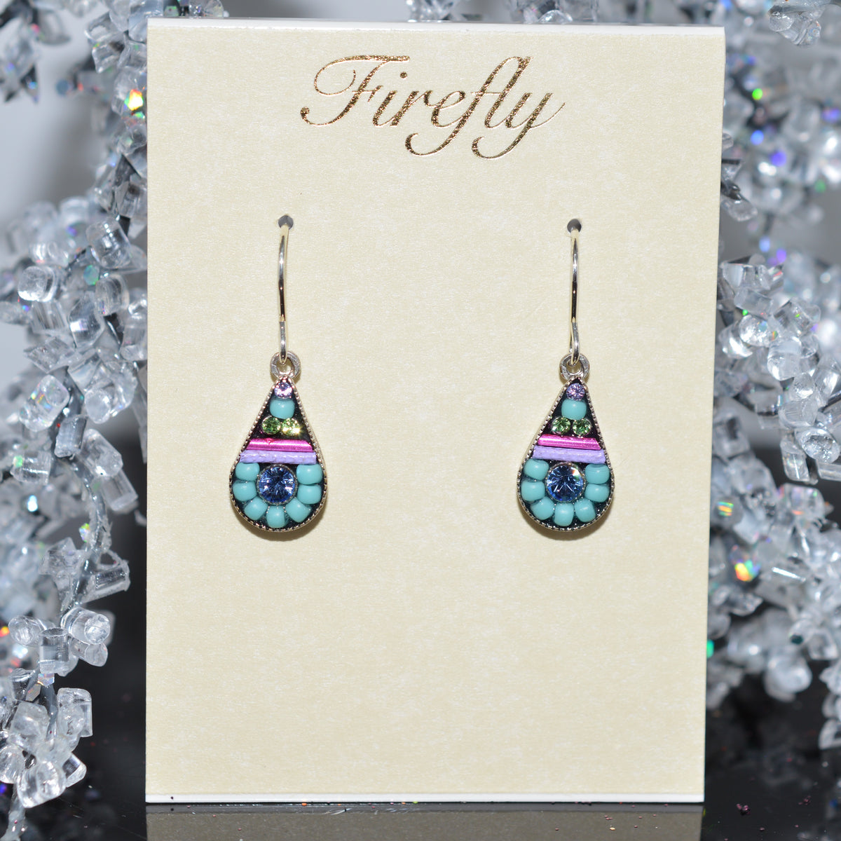 Antique Silver Plated Simple Drop Earrings by Firefly With Light Blue Crystals