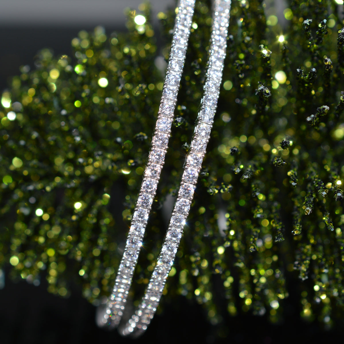 Platinum Finish Sterling Silver Double Wrap Bracelet With Simulated Diamonds