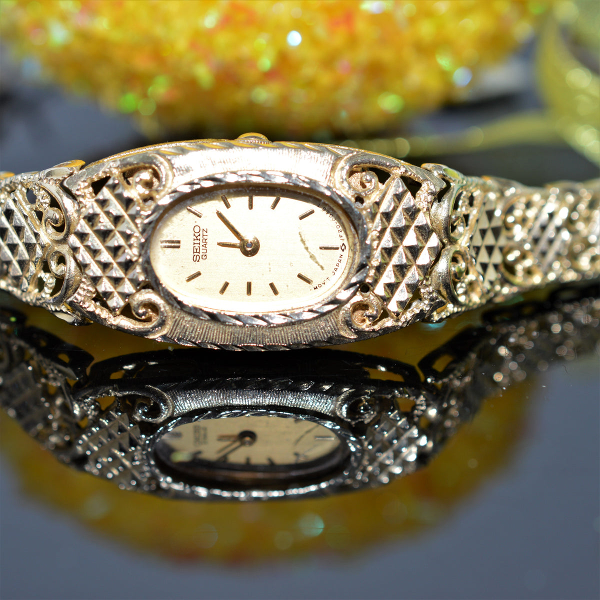 14K Yellow Gold 7 Inch Long Seiko Quartz Watch