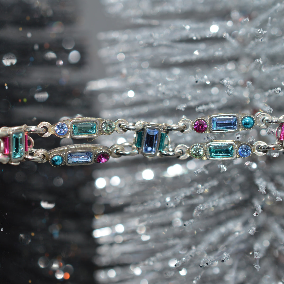 Antique Silver Plated Double Line Crystal Bracelet by Firefly
