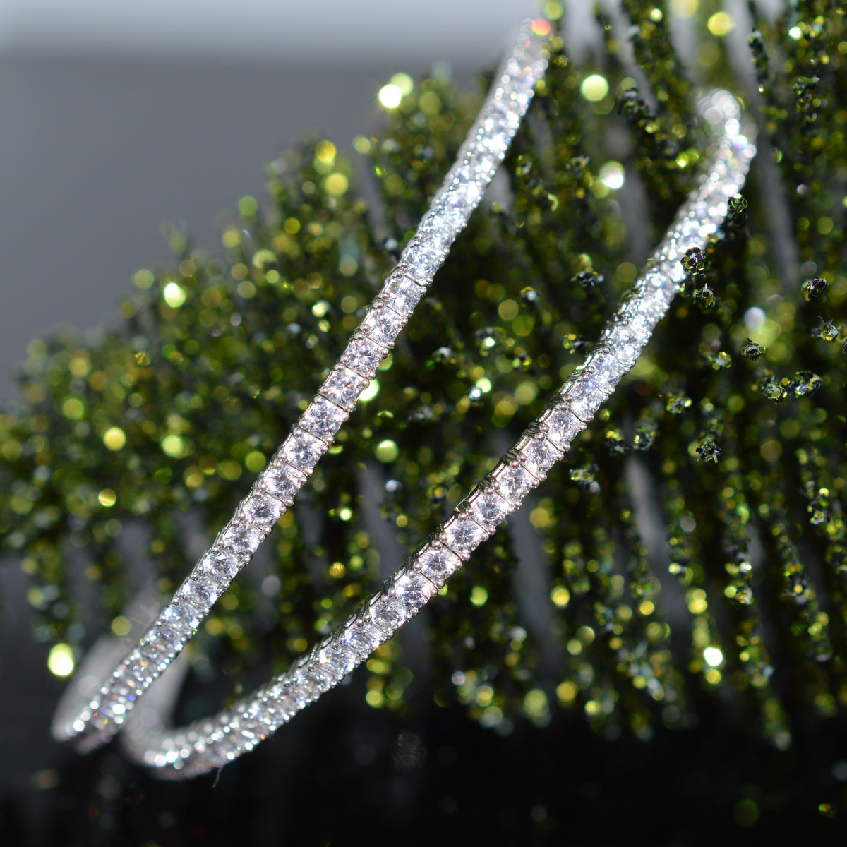 Platinum Finish Sterling Silver Double Wrap Bracelet With Simulated Diamonds