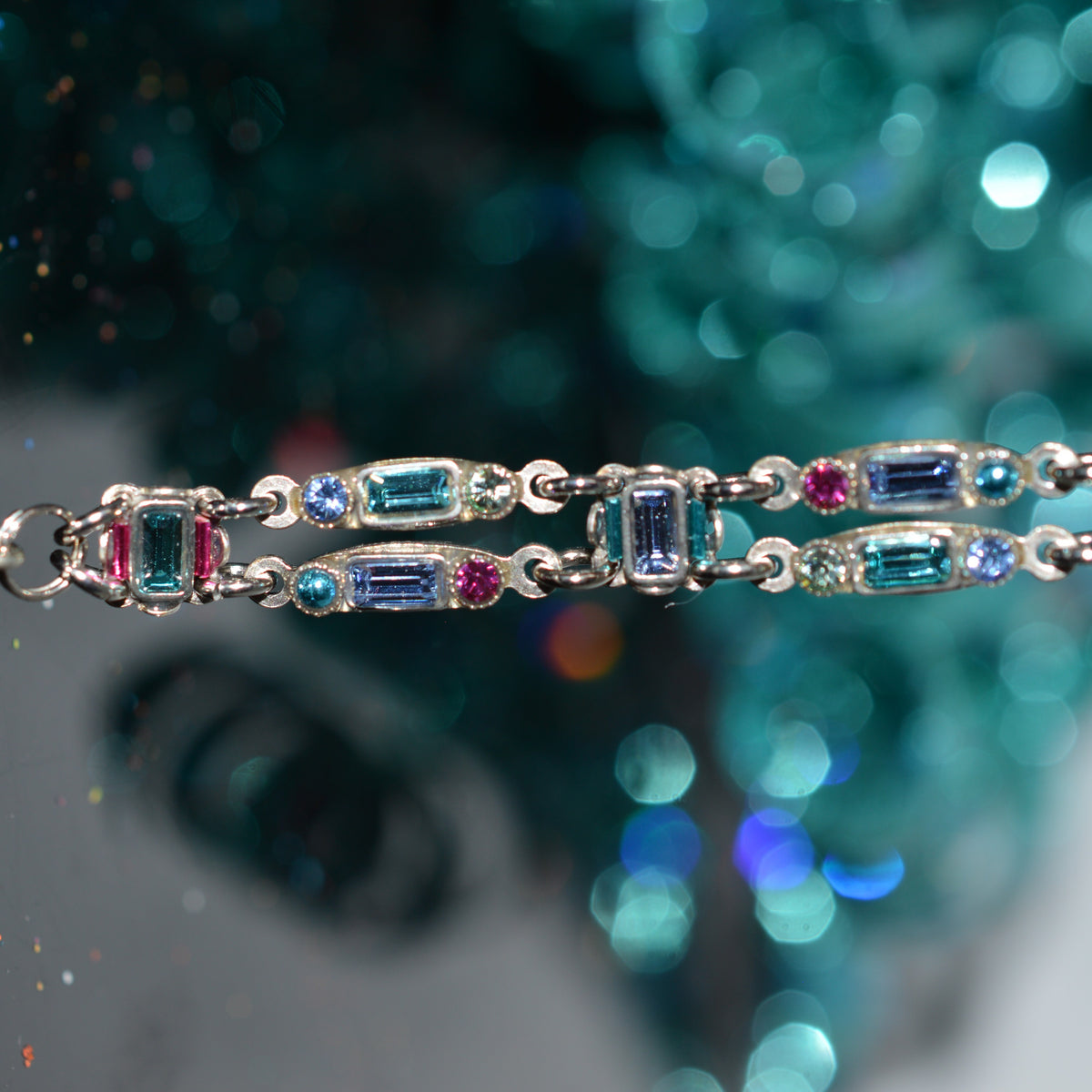 Antique Silver Plated Double Line Crystal Bracelet by Firefly