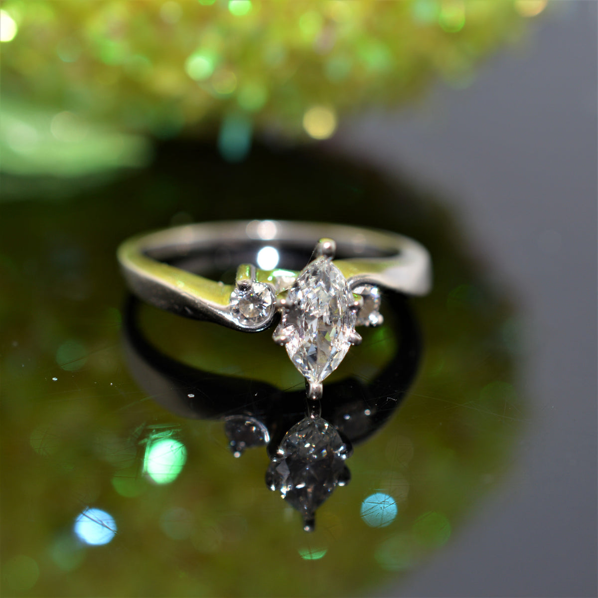 14K Gold Marquise Diamond Engagement Ring