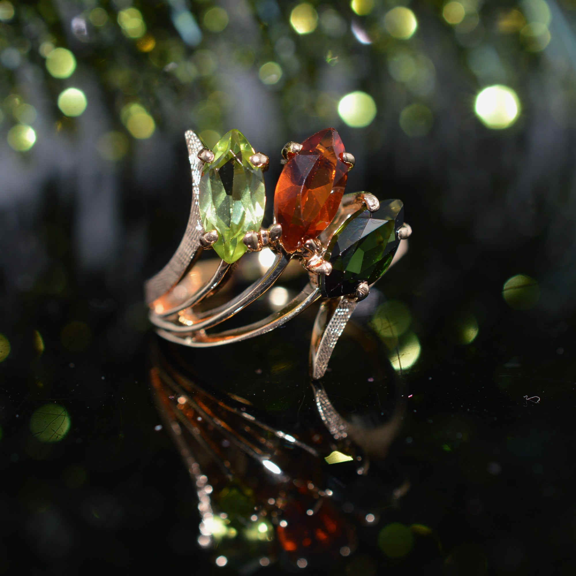 14K Yellow Gold Citrine, Peridot, & Green Tourmaline Ring by Helm & Hahn