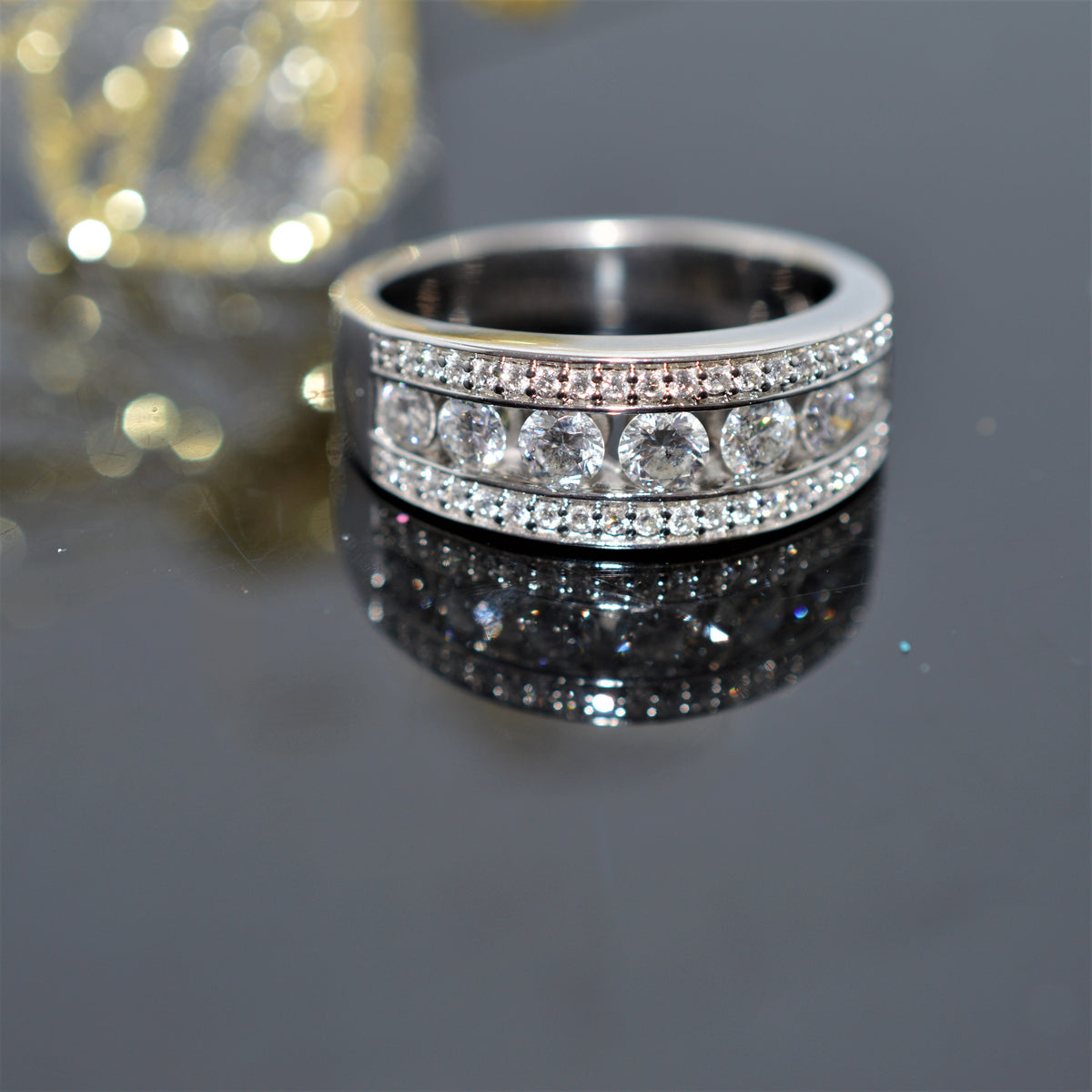 14K White Gold 1 Carat TW 3 Row Diamond Band Ring
