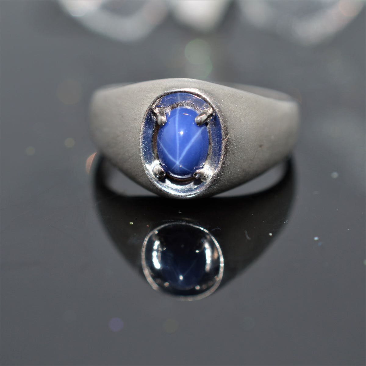 10K White Gold Blue Lindy Star Sapphire Ring