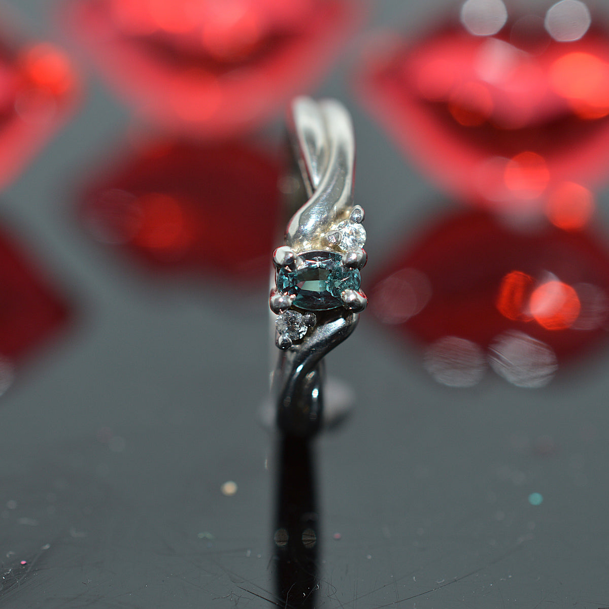 14K White Gold Genuine Alexandrite &amp; Diamond Ring