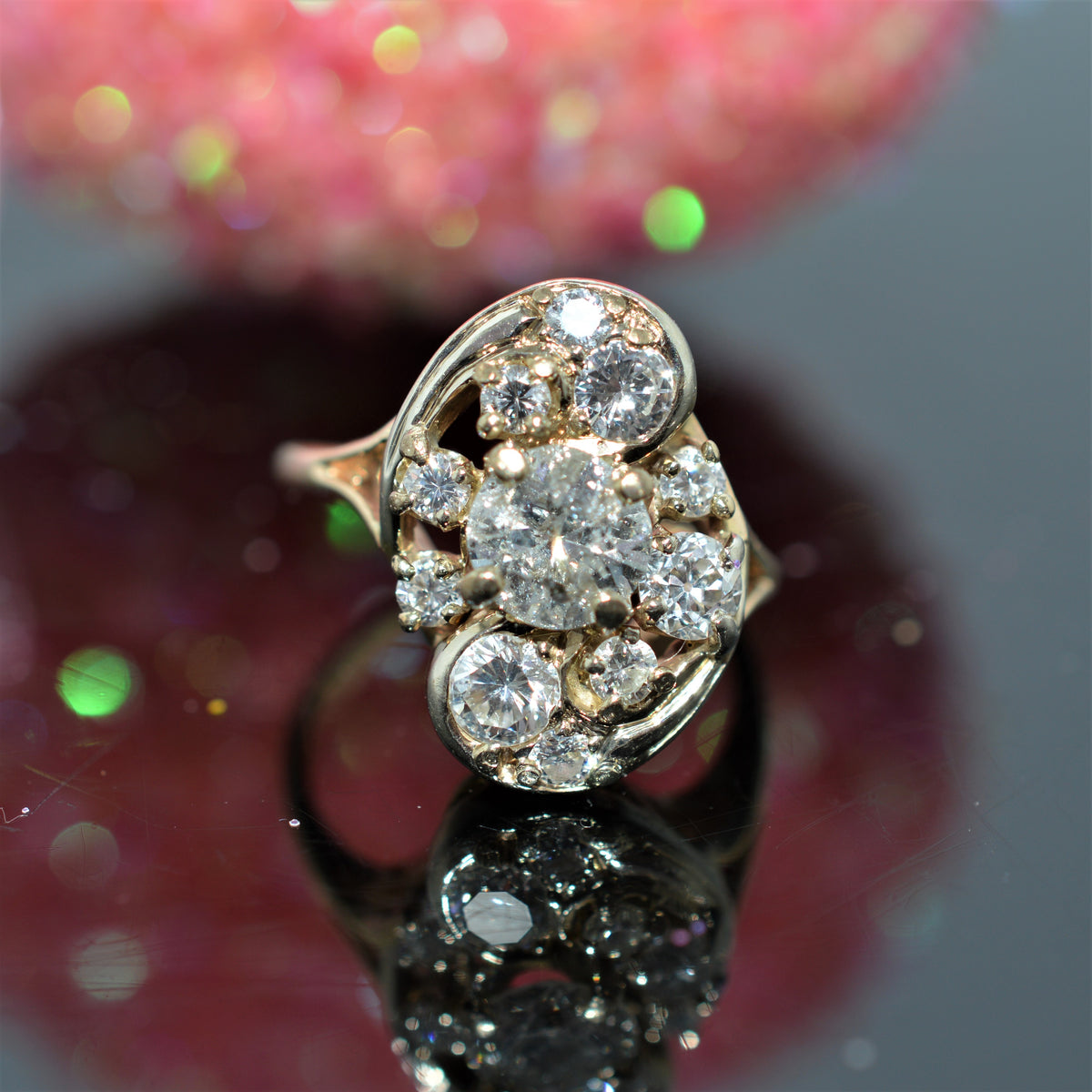 14K Yellow Gold Diamond Cluster Ring