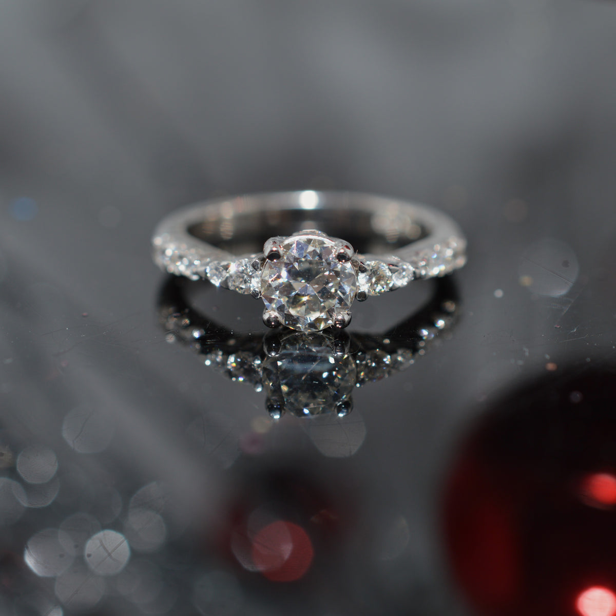 14K White Gold Diamond Engagement Ring With .75 Carat Round Center Diamond