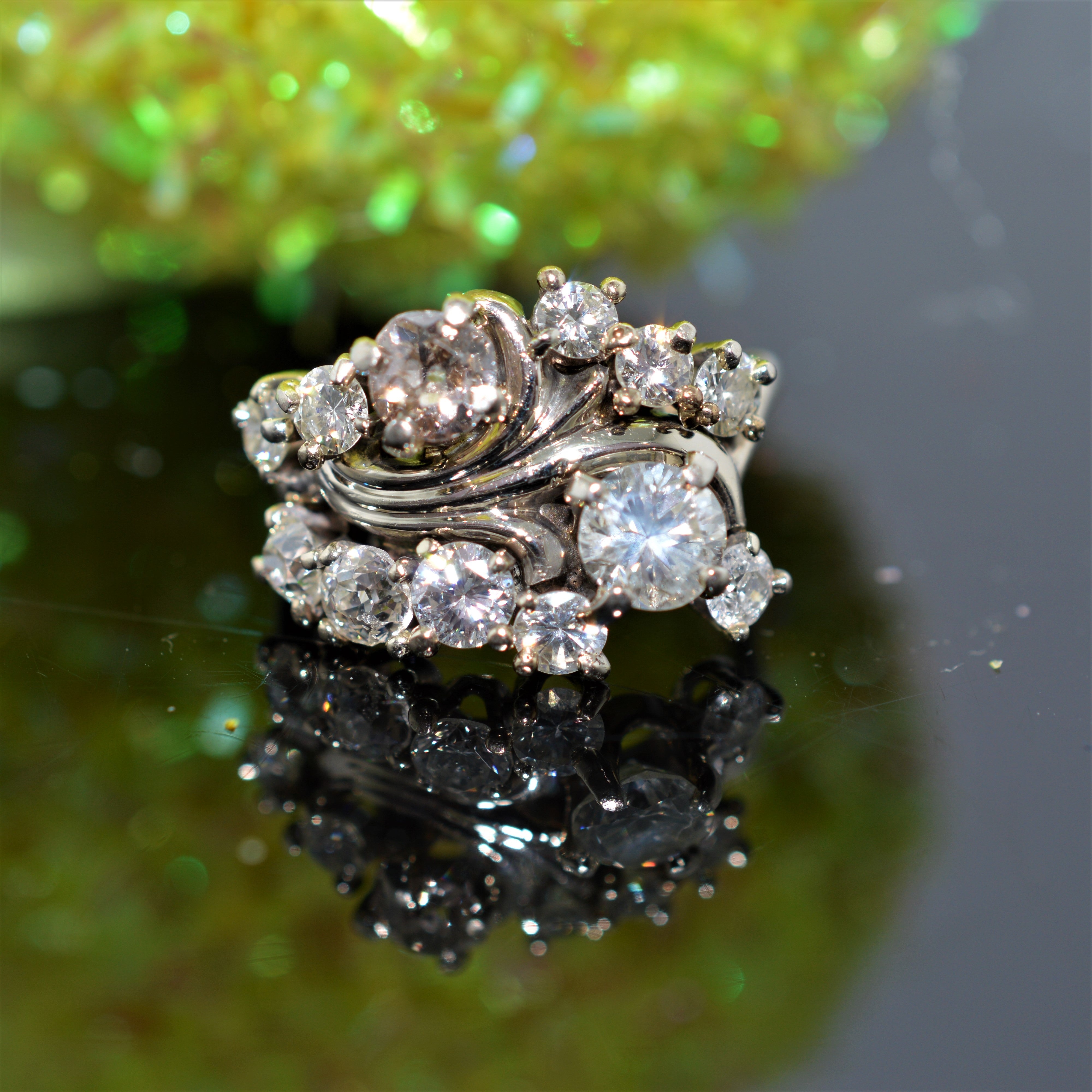 Premium Created Special Cut Stone 14K White Gold Ring / Sezgin Jewels