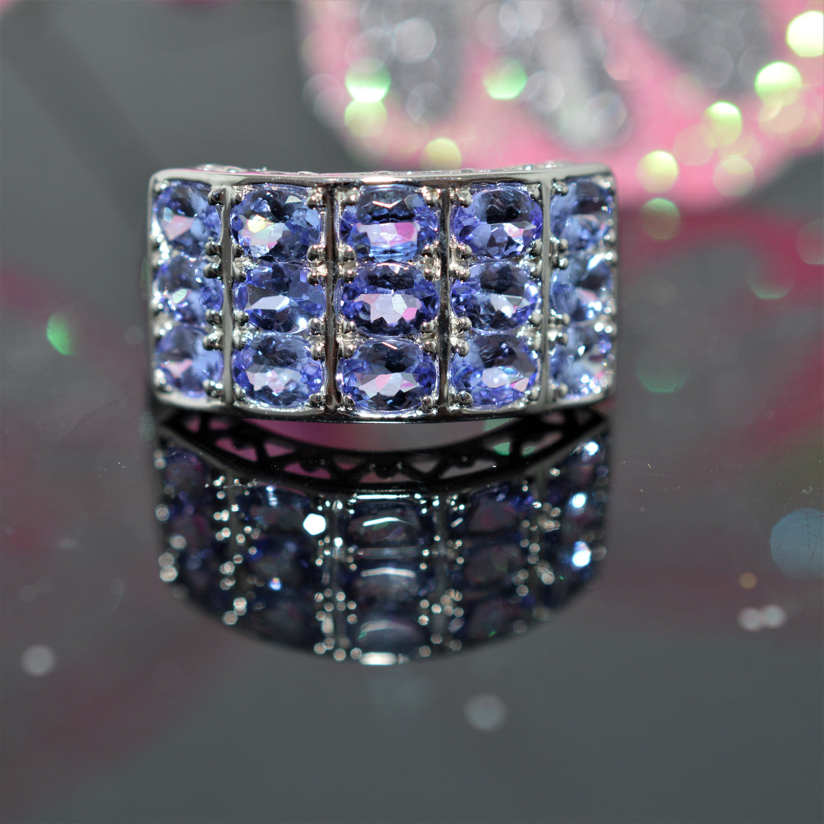 14K White Gold Tanzanite Wide Band Ring