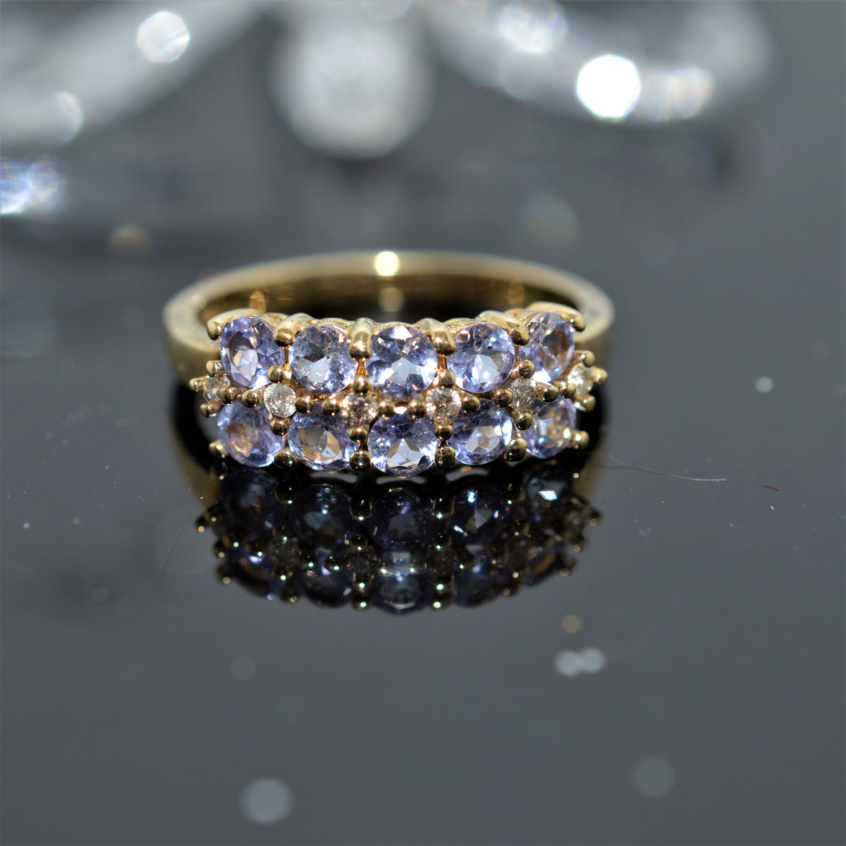 10K Yellow Gold Tanzanite And Diamond Band Ring