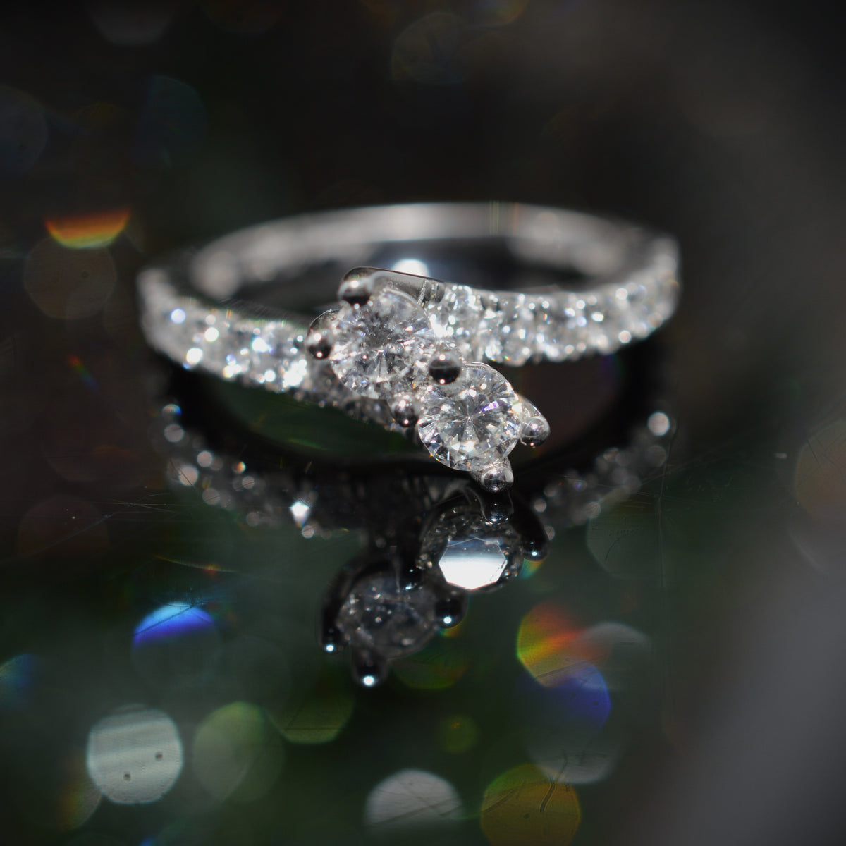 White Gold Two Stone Diamond Engagement Ring