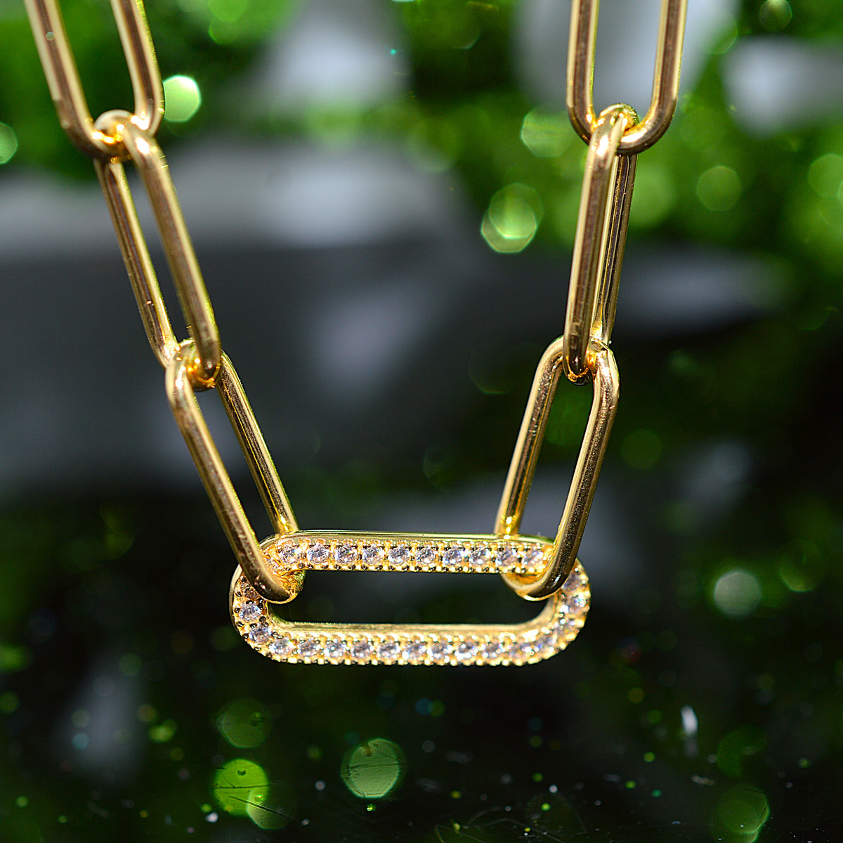 Vermeil 18 Inch Paperclip Chain With Simulated Diamonds