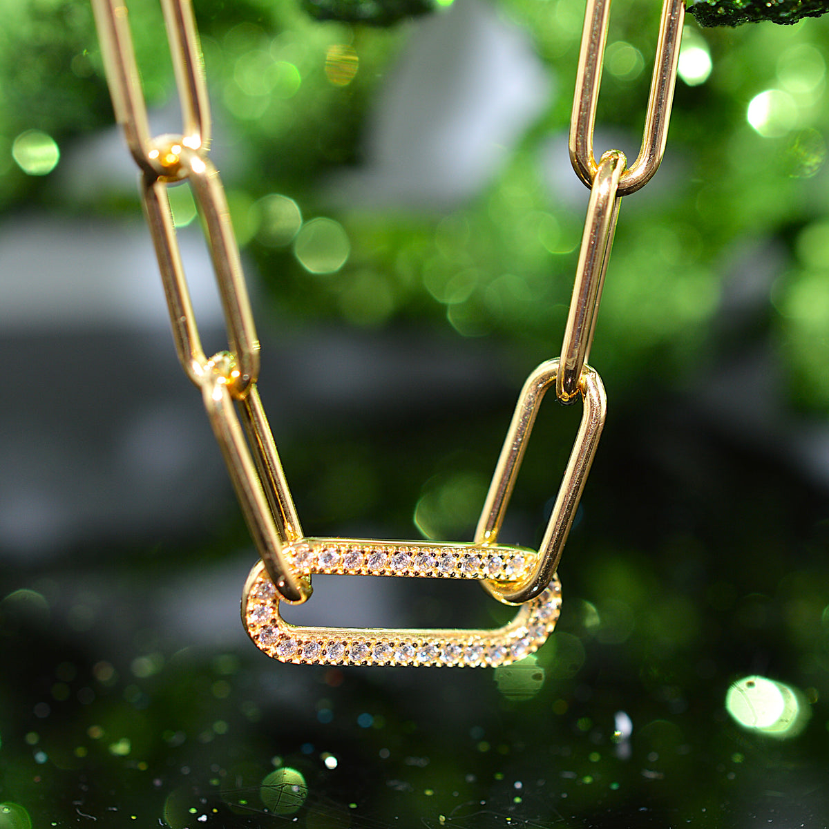 Vermeil 18 Inch Paperclip Chain With Simulated Diamonds