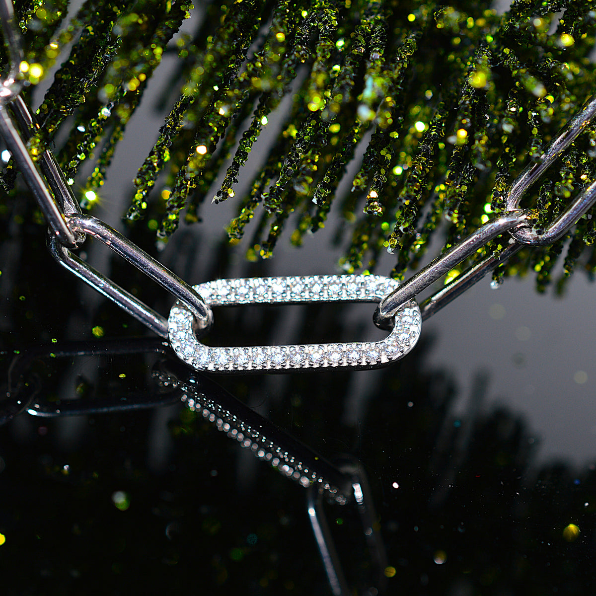 Vermeil 18 Inch Paperclip Chain With Simulated Diamonds