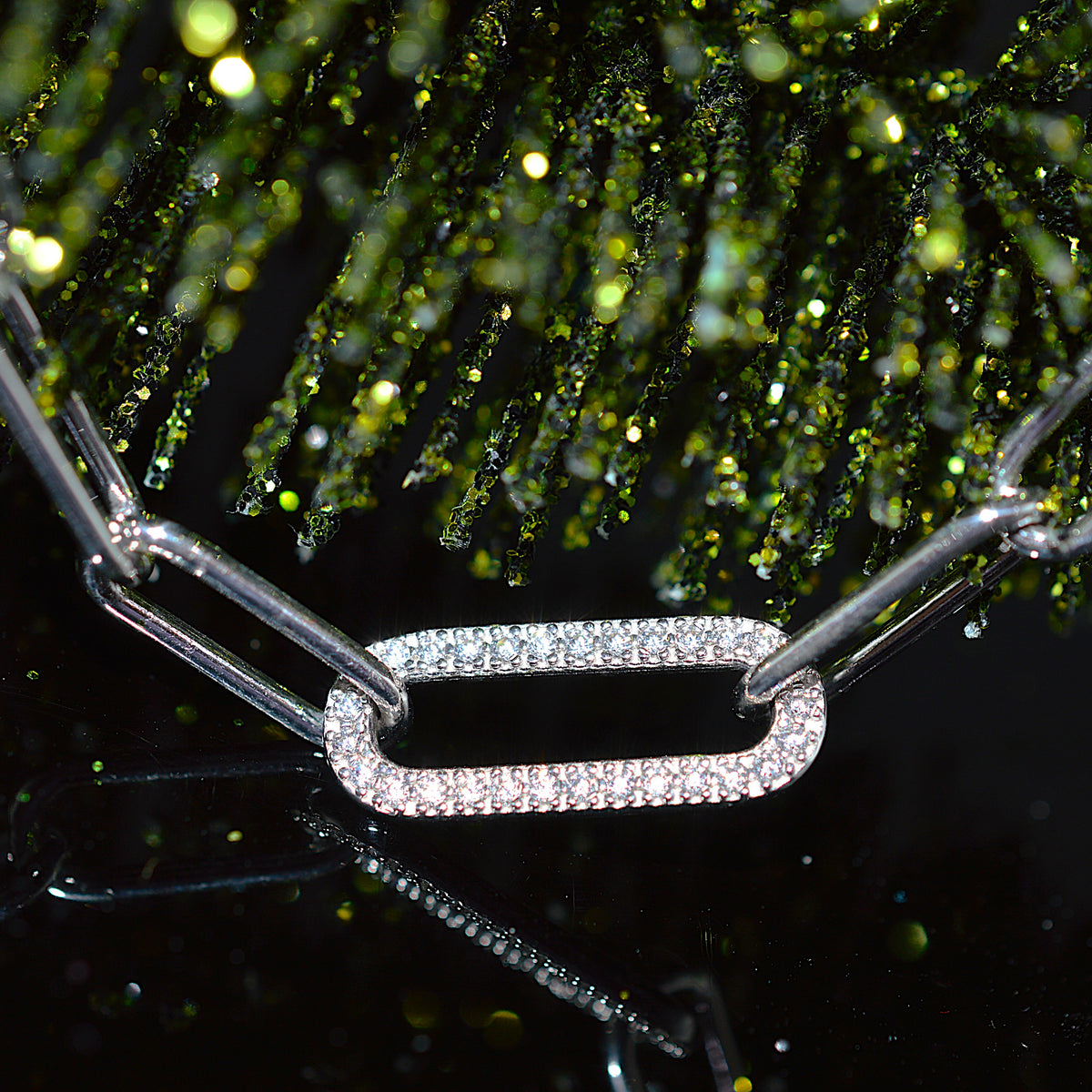 Vermeil 18 Inch Paperclip Chain With Simulated Diamonds