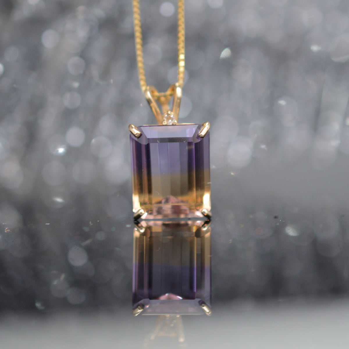 14K Yellow Gold 18 Inch Chain With Emerald Cut Ametrine Pendant