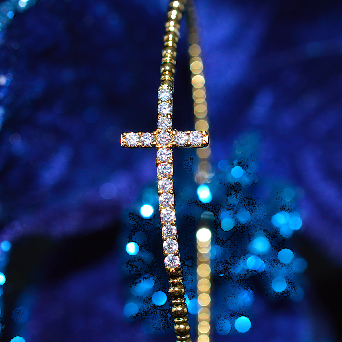Vermeil Flexible Cross Bangle Bracelet With Simulated Diamonds