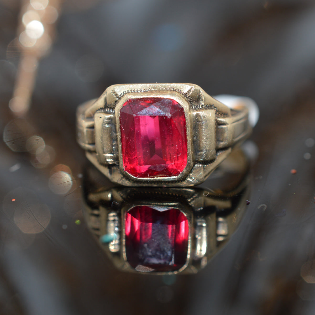 10K Yellow Gold Synthetic Ruby Ring by Ostby &amp; Barton