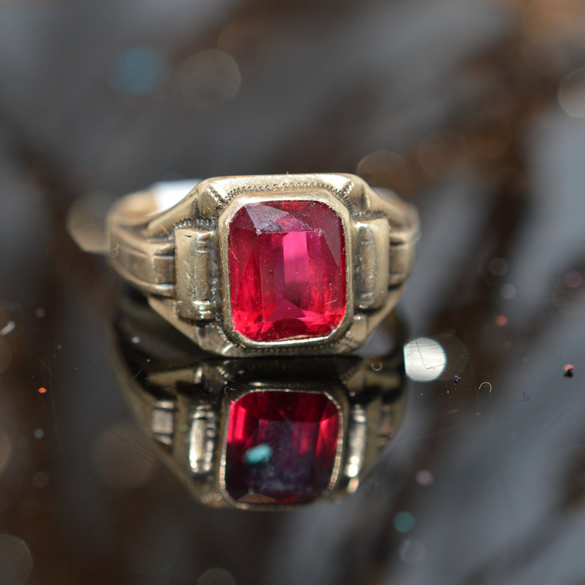 10K Yellow Gold Synthetic Ruby Ring by Ostby &amp; Barton