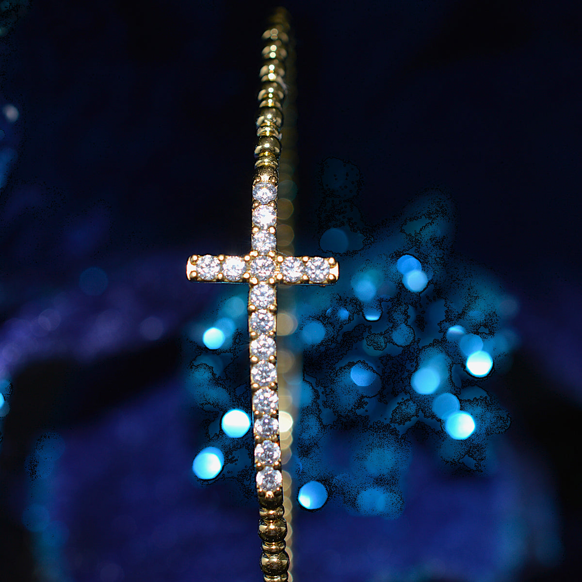 Vermeil Flexible Cross Bangle Bracelet With Simulated Diamonds