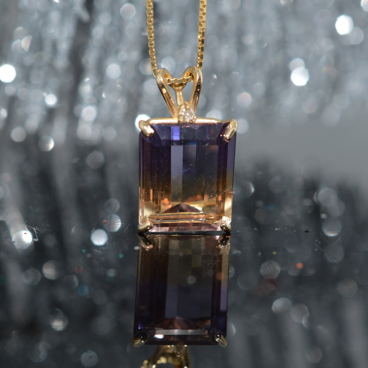 14K Yellow Gold 18 Inch Chain With Emerald Cut Ametrine Pendant