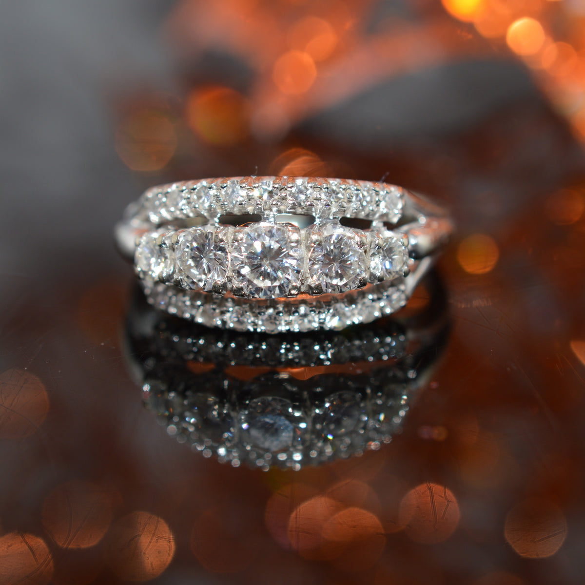 18K White Gold 3 Row Diamond Band Ring by A. Jaffe &amp; Son