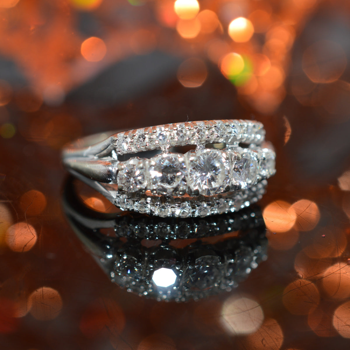 18K White Gold 3 Row Diamond Band Ring by A. Jaffe &amp; Son