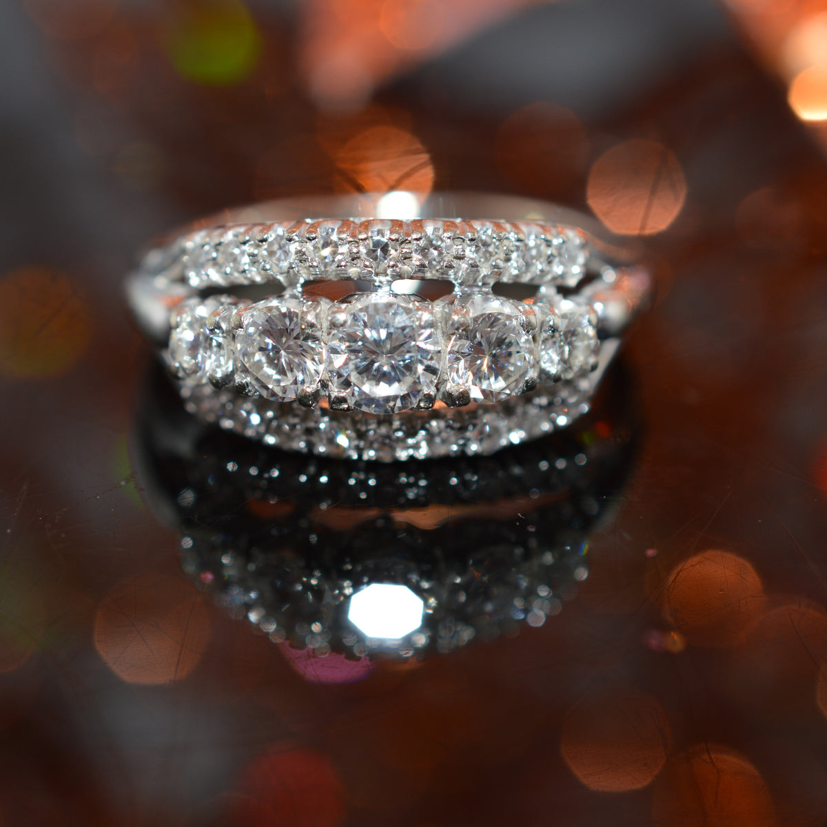 18K White Gold 3 Row Diamond Band Ring by A. Jaffe &amp; Son