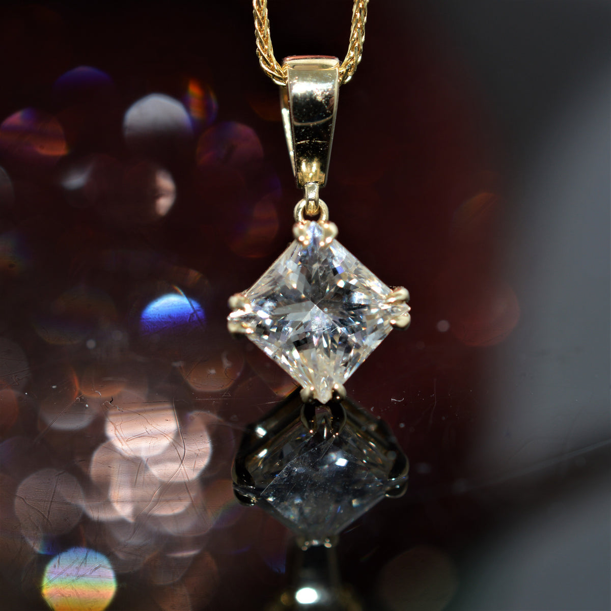 14K White Gold 1.94 Carat Princess Cut Diamond Pendant