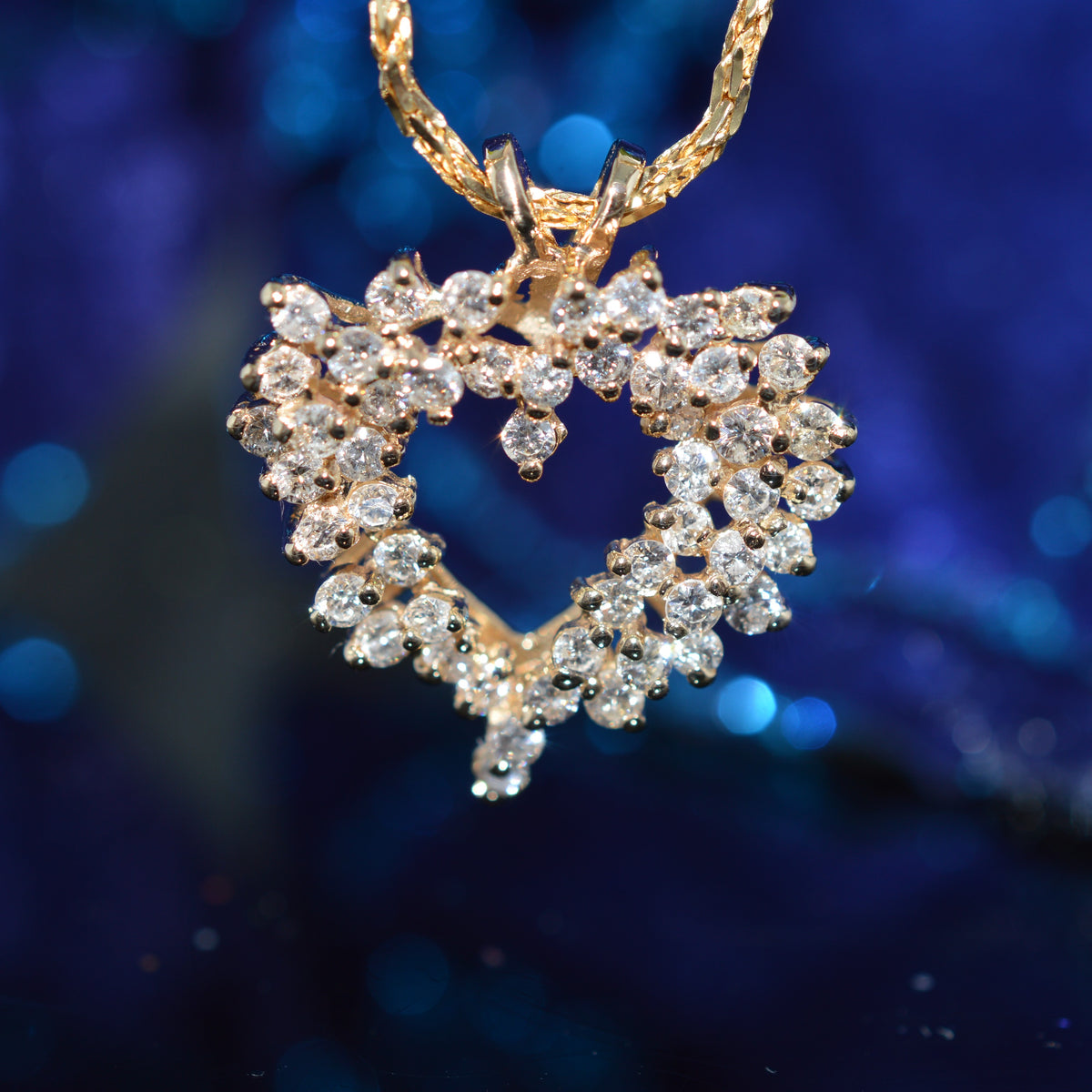 14K Yellow Gold 18 Inch Long Chain With 1.50 Carat Total Weight Diamond Heart Pendant