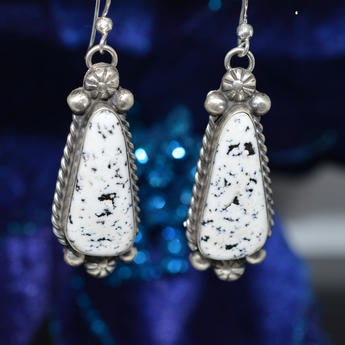 Sterling Silver White Buffalo Turquoise Dangle Earrings