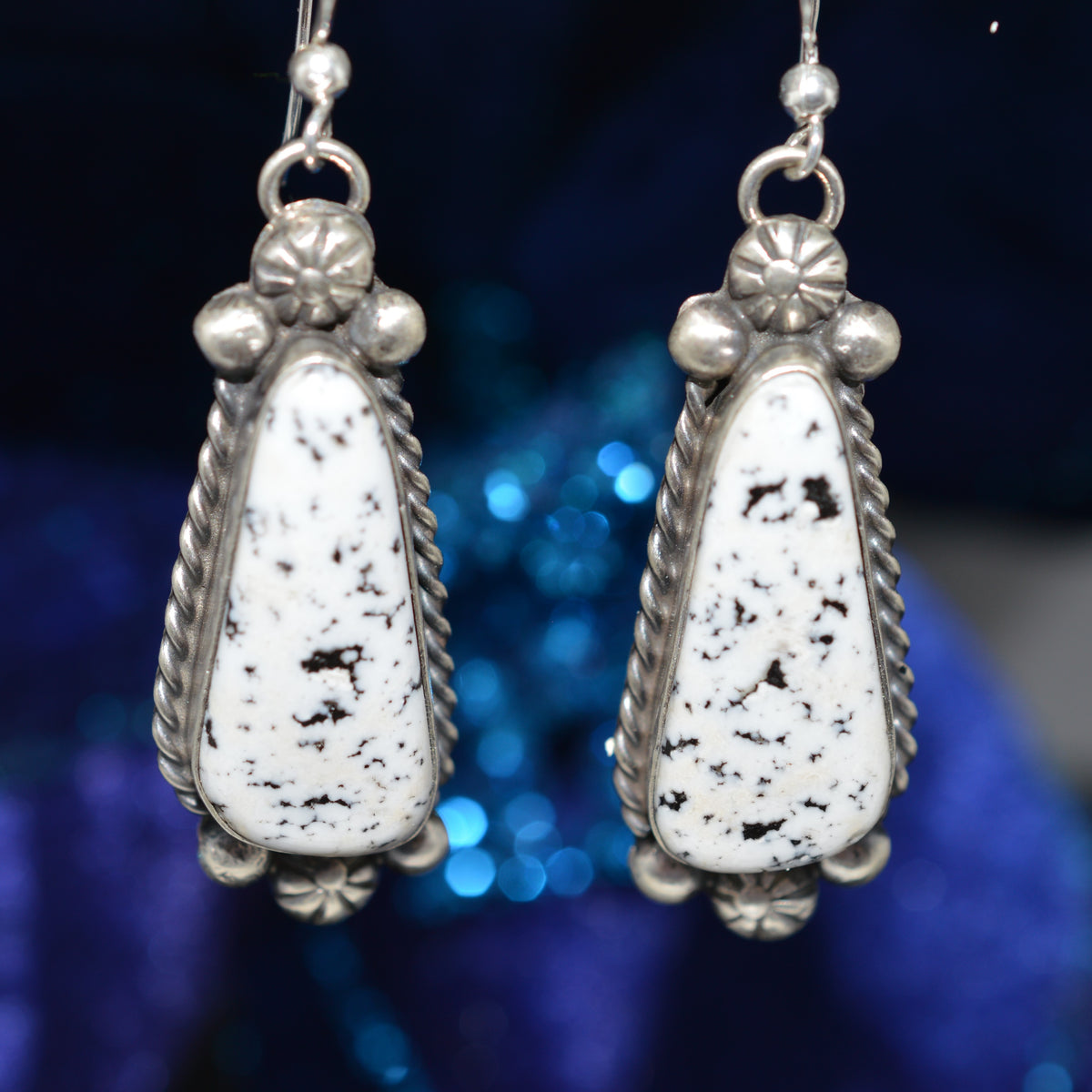 Sterling Silver White Buffalo Turquoise Dangle Earrings