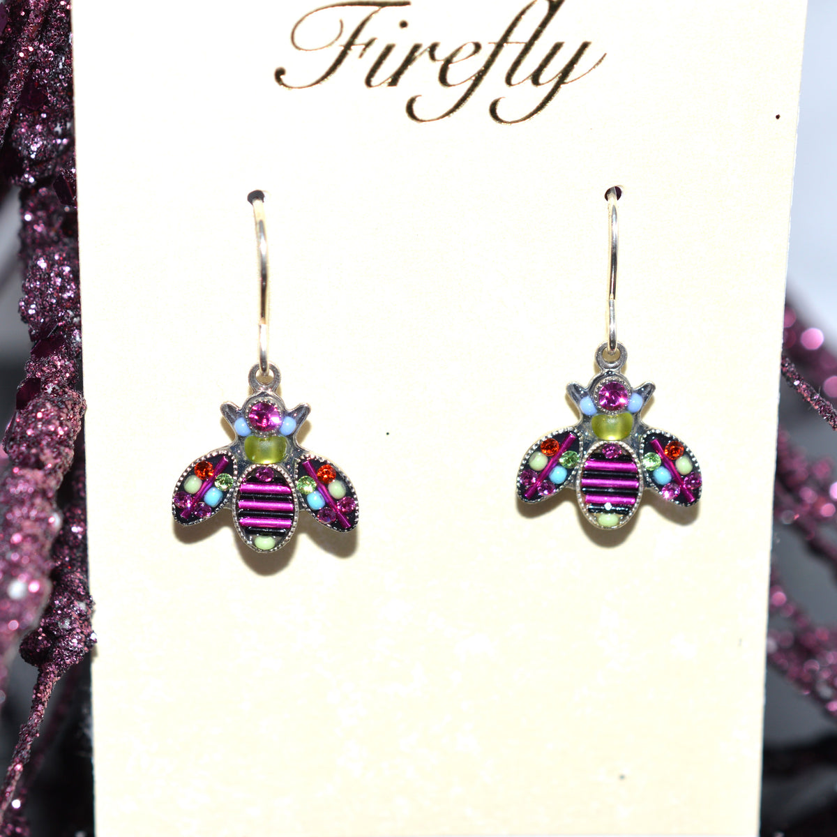 Antique Silver Plated Fuchsia Queen Bee Earrings by Firefly