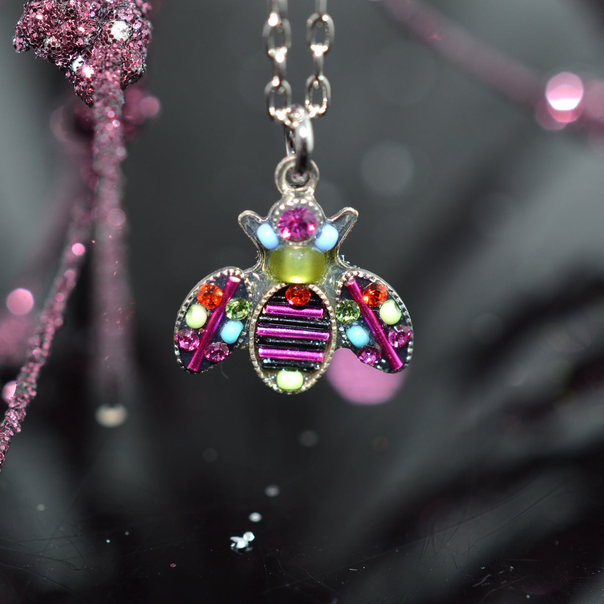 Antique Silver Plated Fuchsia Queen Bee Pendant by Firefly