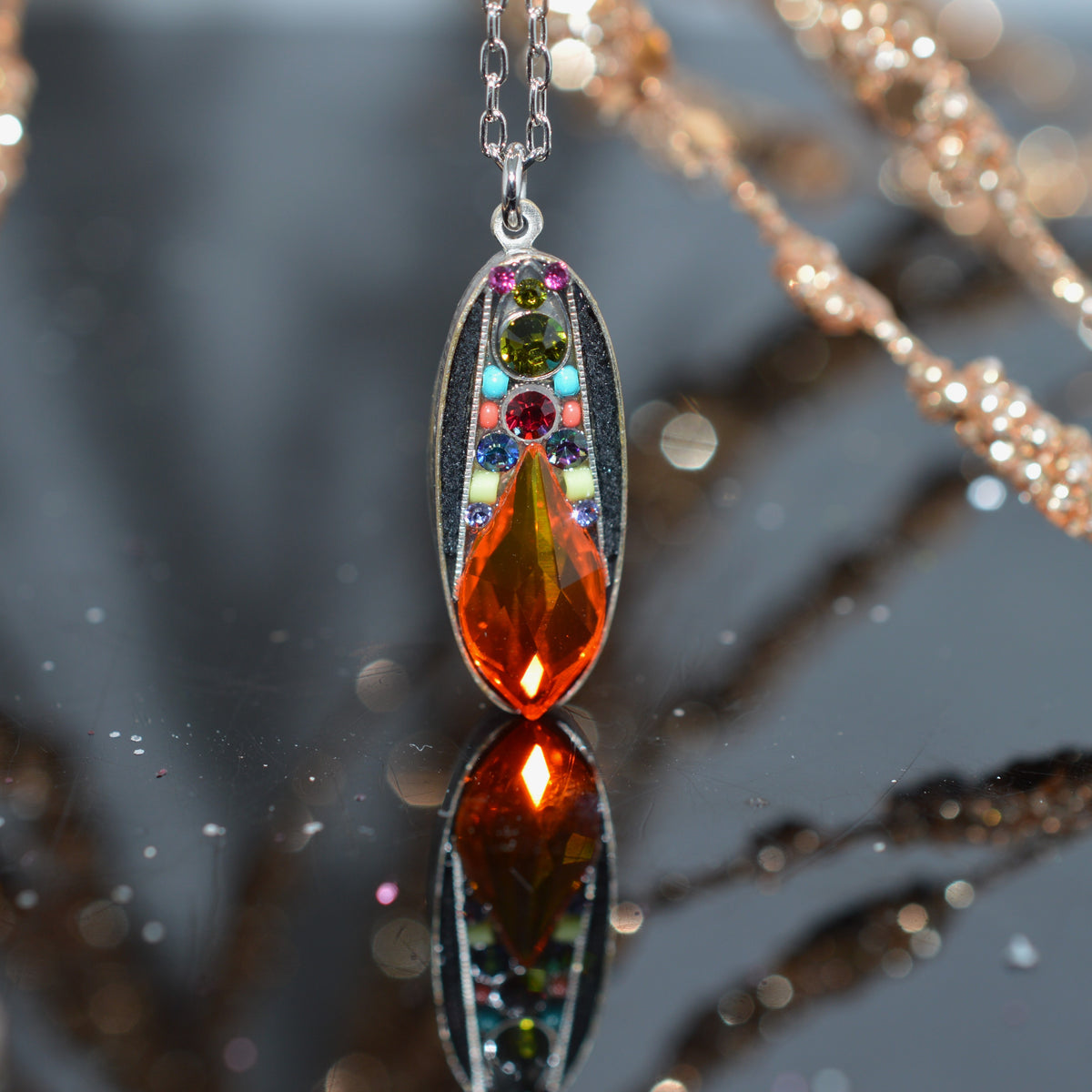 Antique Silver Plated Multi-Color Diva Pendant by Firefly