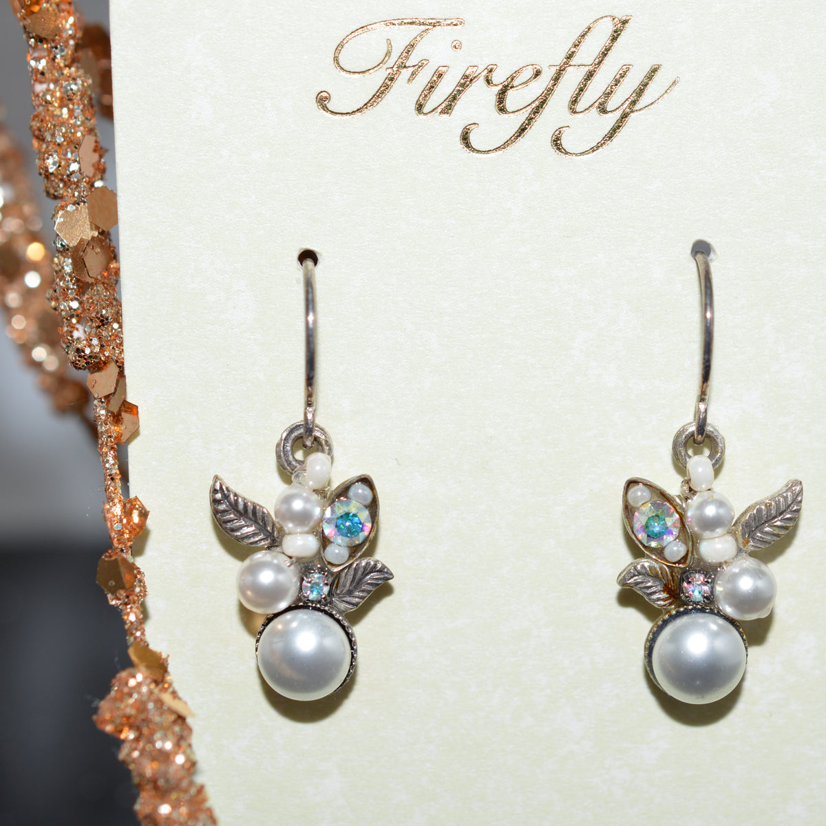 Antique Silver Plated Pearl And White Crystals Earrings by Firefly