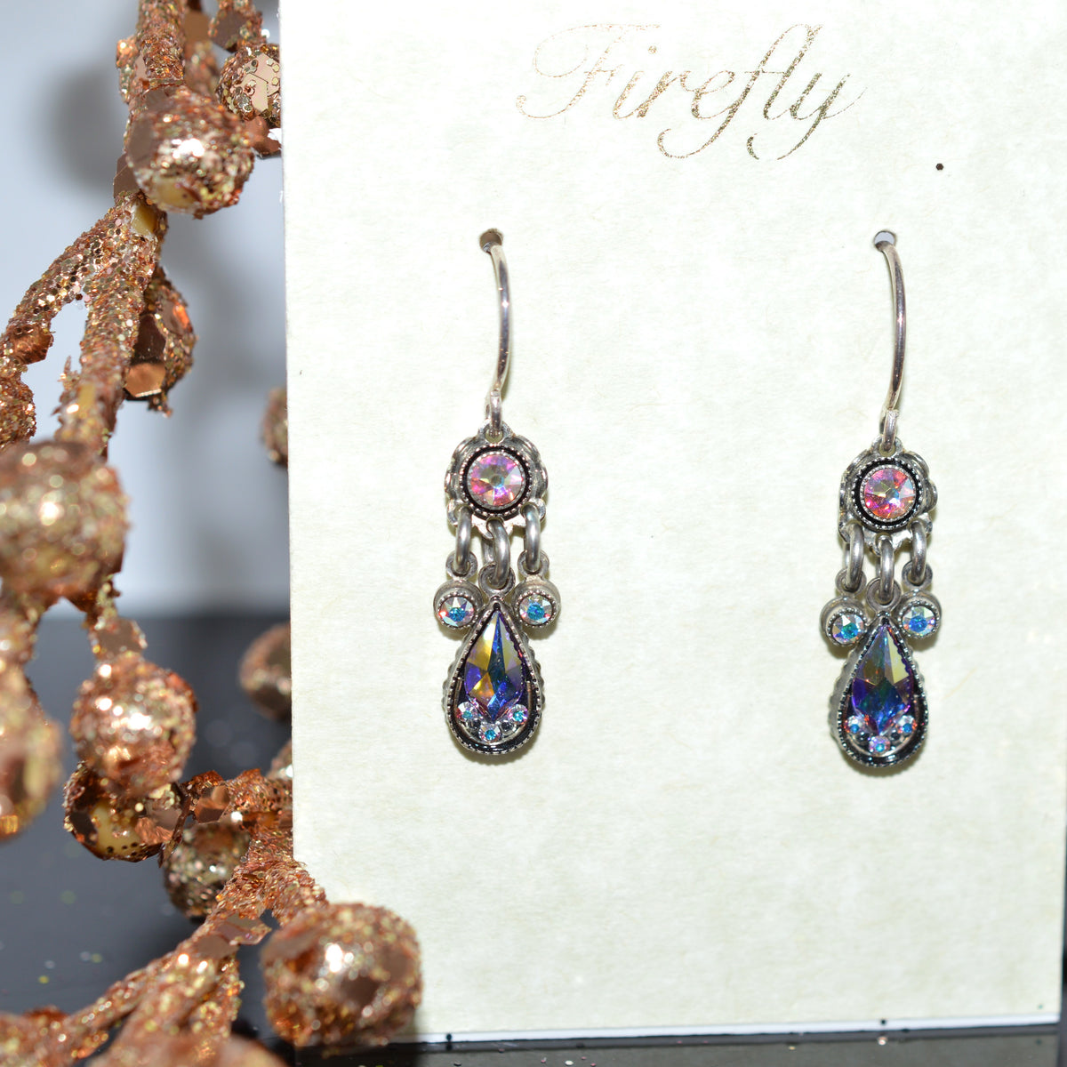 Antique Silver Plated Crystal Earrings by Firefly