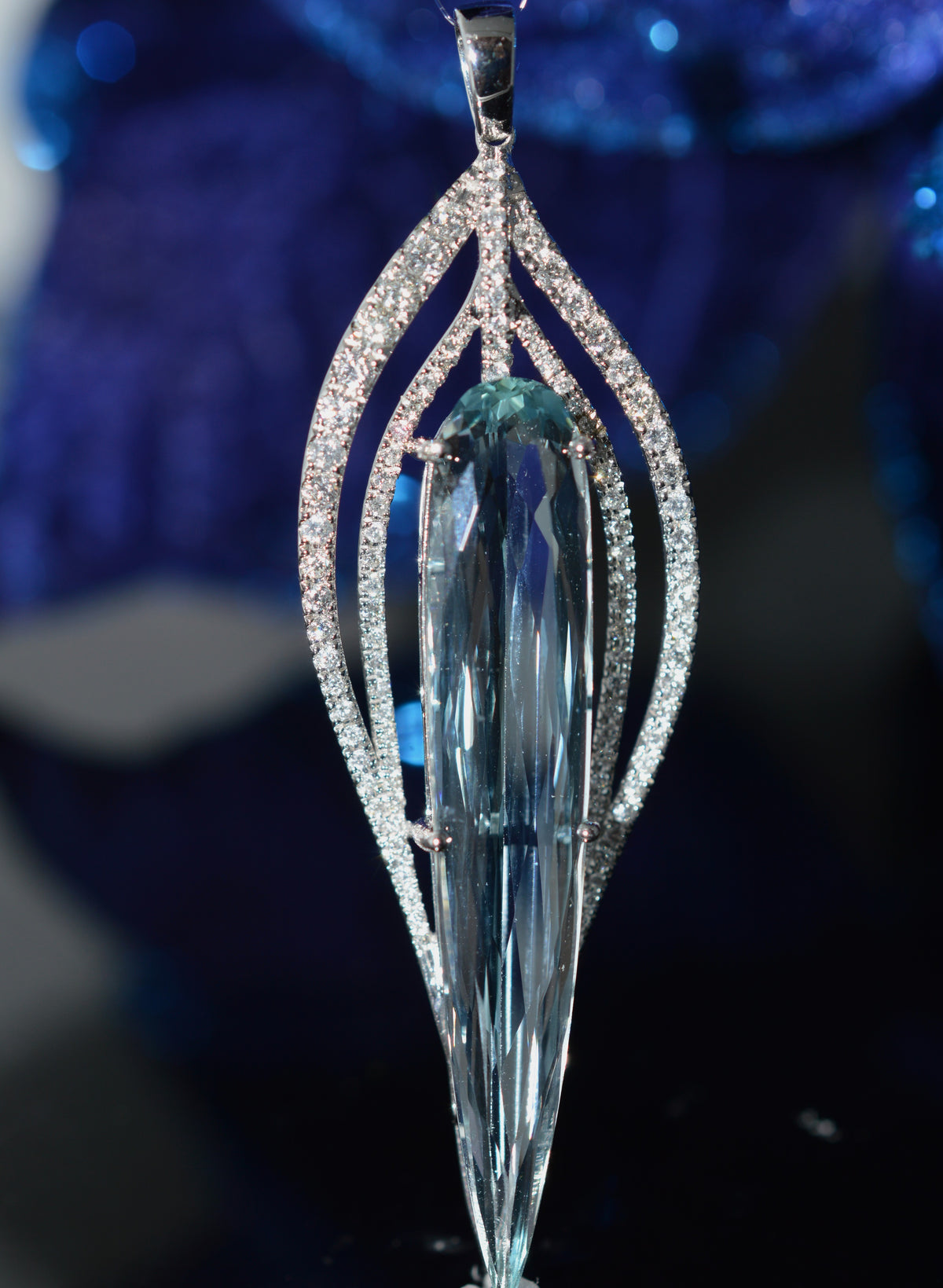 14K White Gold Stunning One-Of-A-Kind Aquamarine And Diamond Pendant