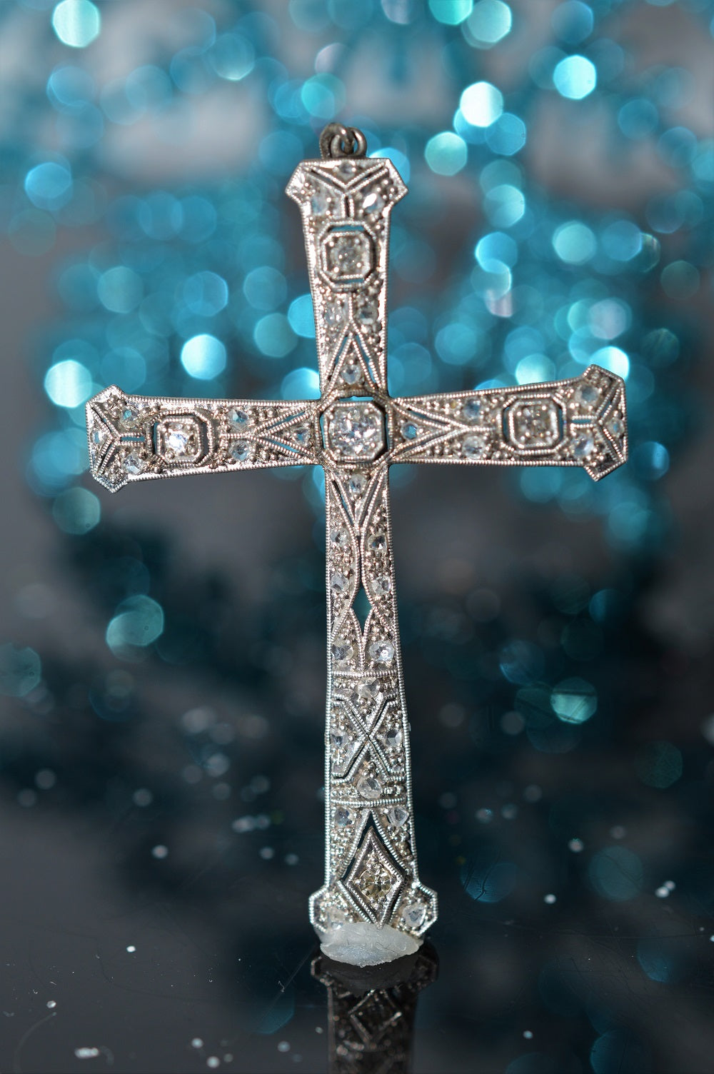 Platinum Topped 18K White Gold Diamond Cross Pendant