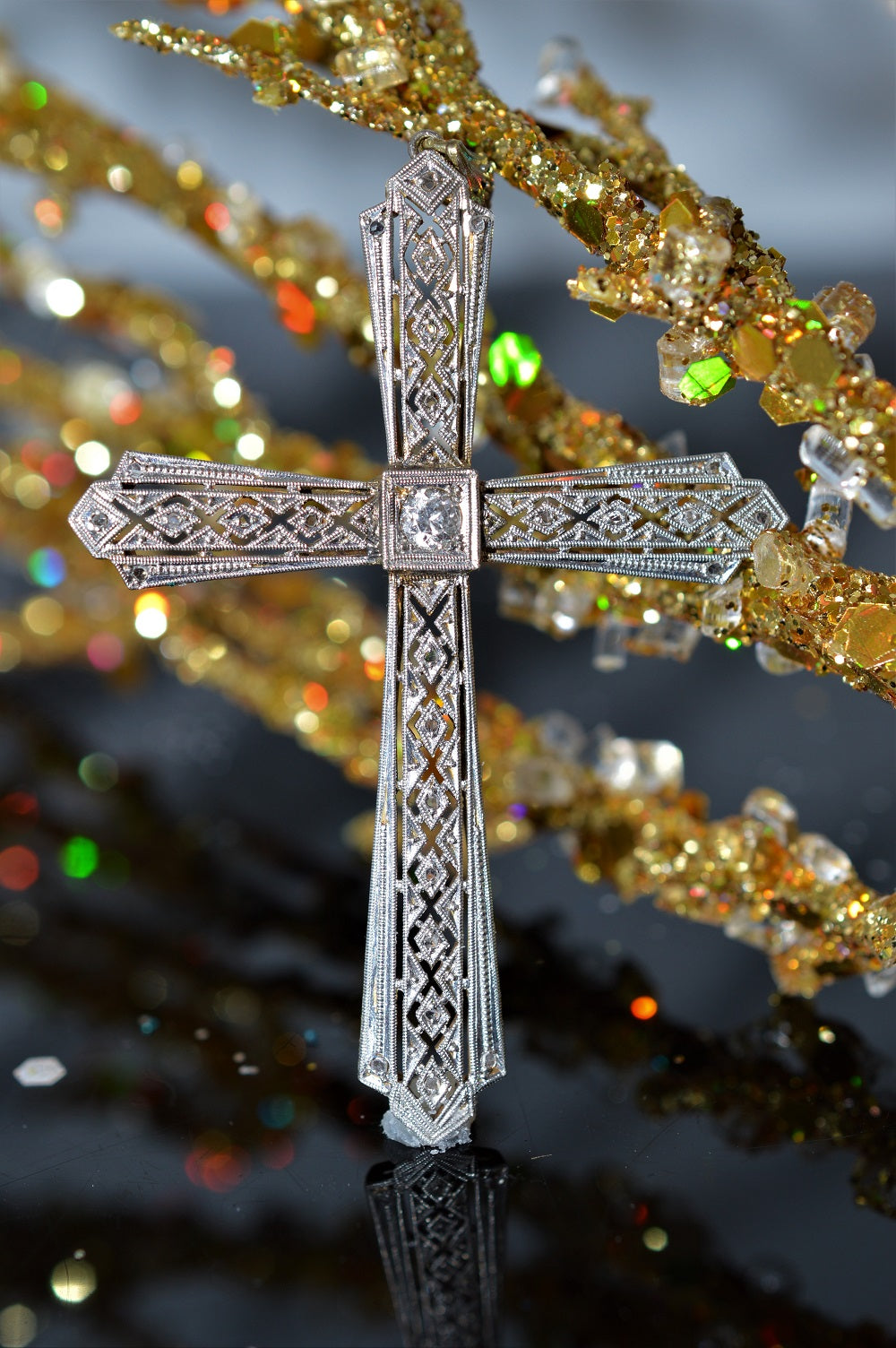 Platinum Topped 18K Yellow Gold Diamond Cross Pendant